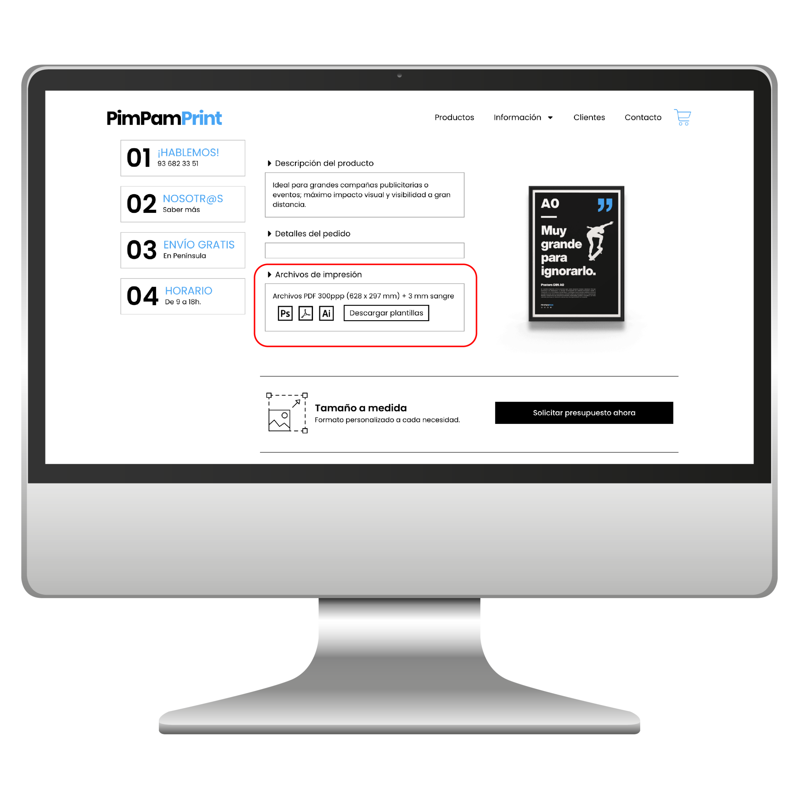 El primer paso para preparar bien tu archivo es descargar la plantilla del producto que quieras imprimir.